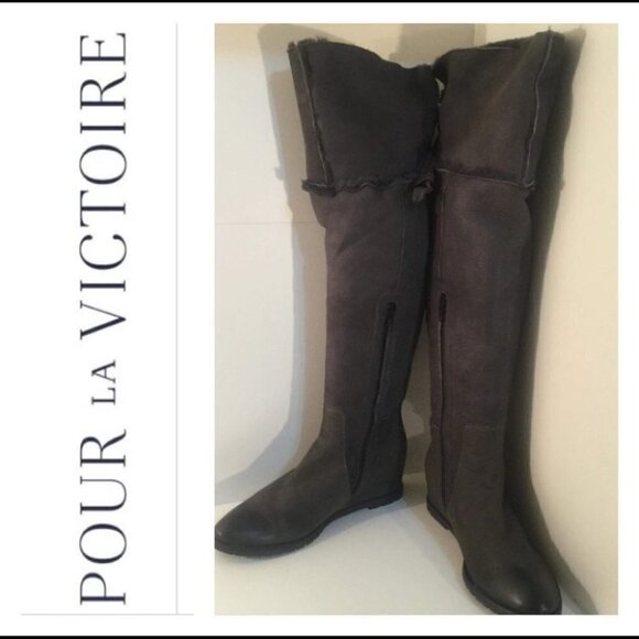 POUR LA VICTOIRE  Over The Knee Grey Boots Size 7 - Picture 1 of 5